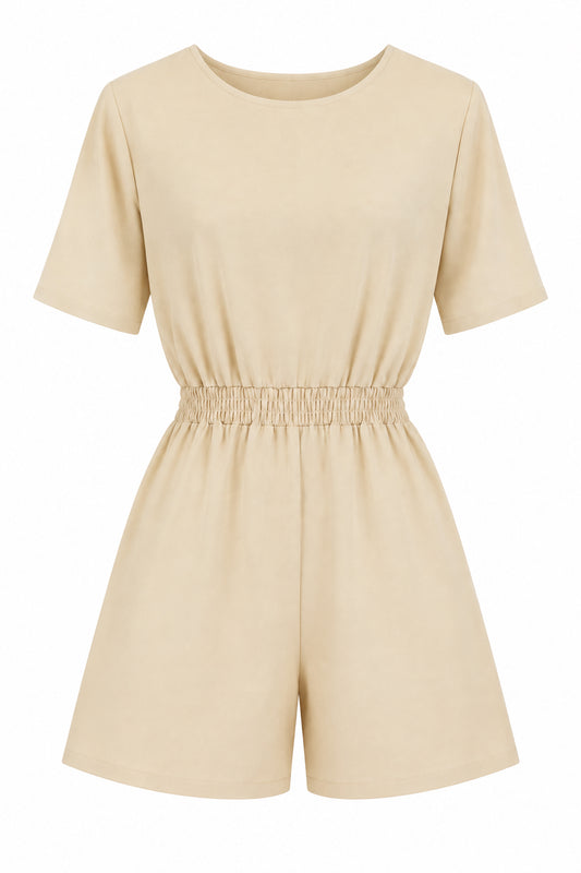 Combishort fluide beige à col cache-cœur et taille élastique