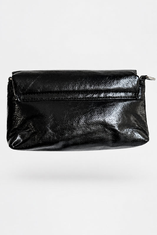 Sac pochette à rabat noir métalique