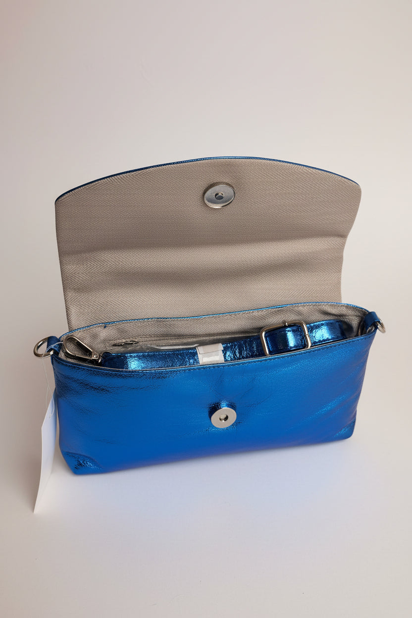 sac a main bleu métallique