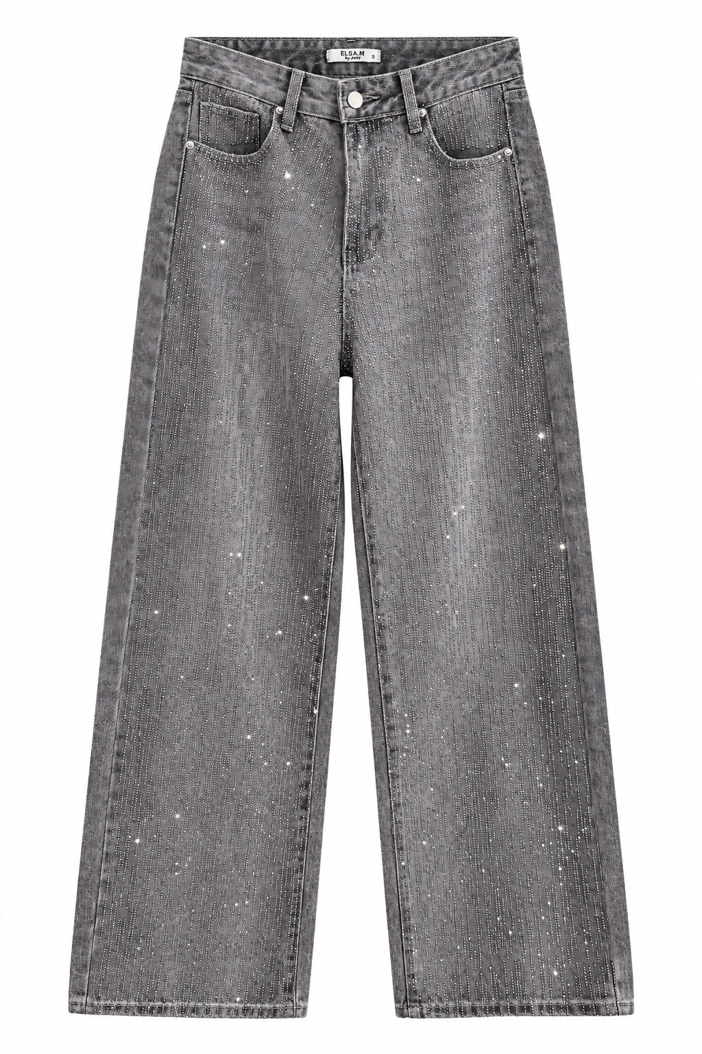 Jean large gris à strass scintillants