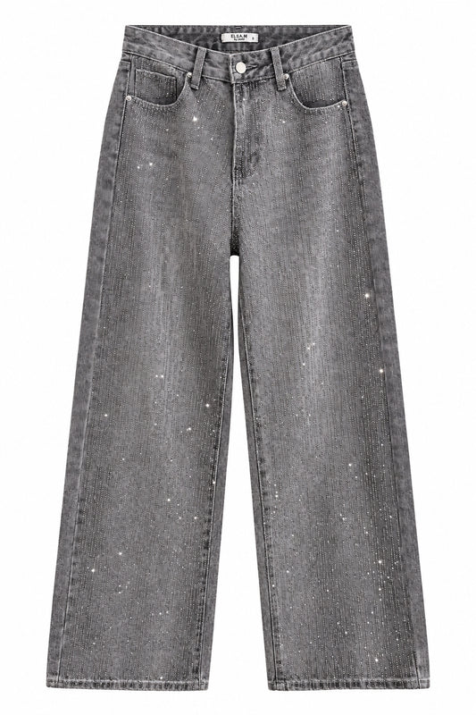 Jean large gris à strass scintillants