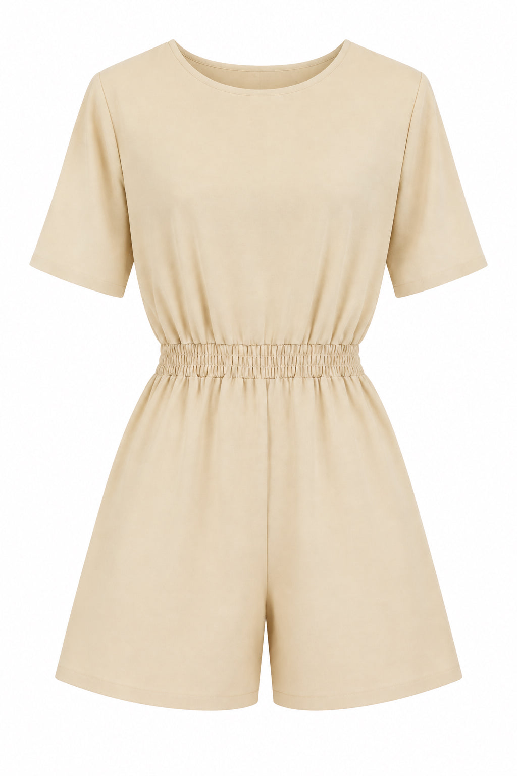 Combishort fluide beige à col cache-cœur et taille élastique
