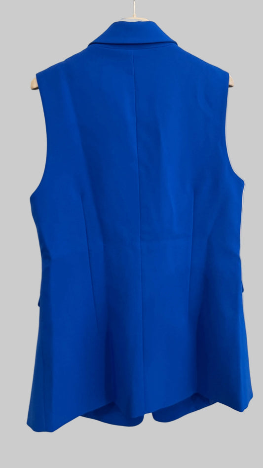 Veste tailleur sans manches bleu roi à double boutonnage doré