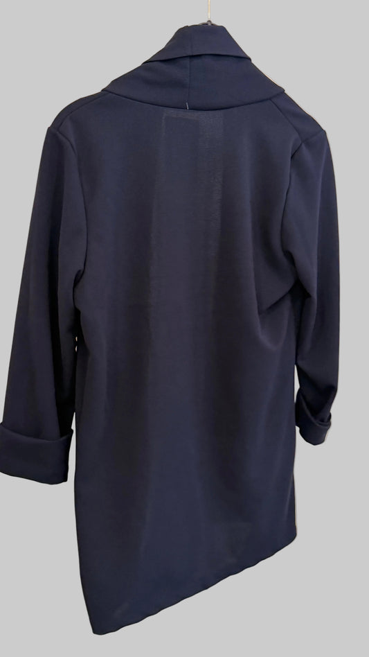 Veste blazer fluide bleu marine à col châle et revers de manches