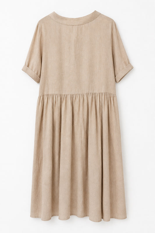 Robe courte fluide beige coupe babydoll à col officier