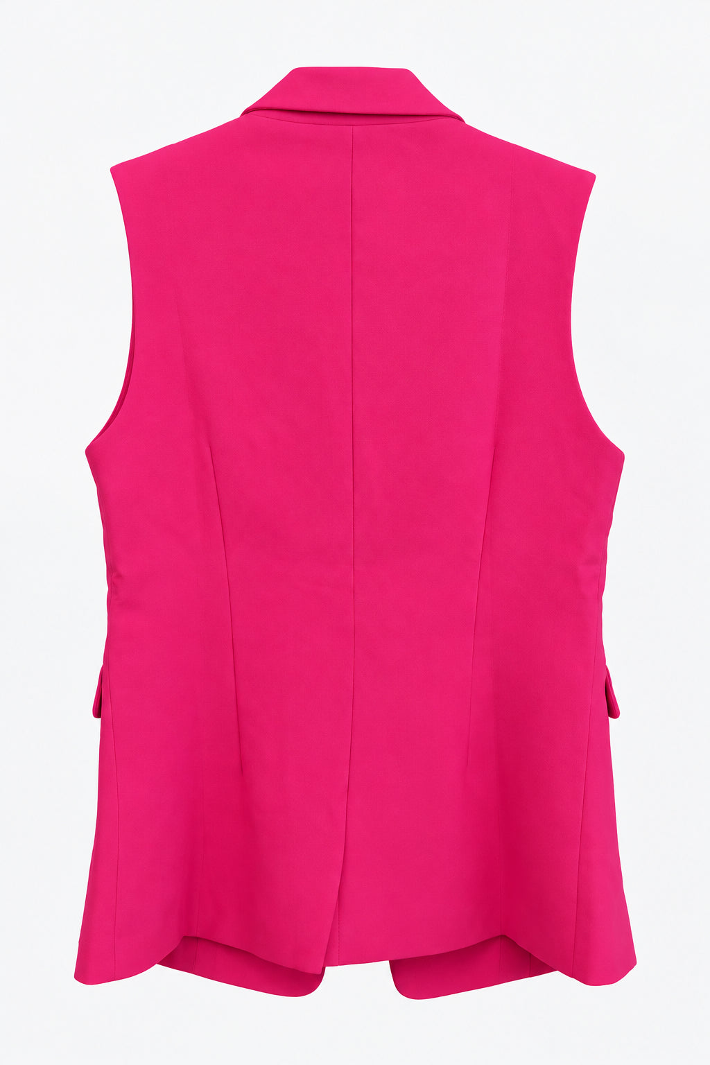 Veste tailleur sans manches rose avec boutonnage doré