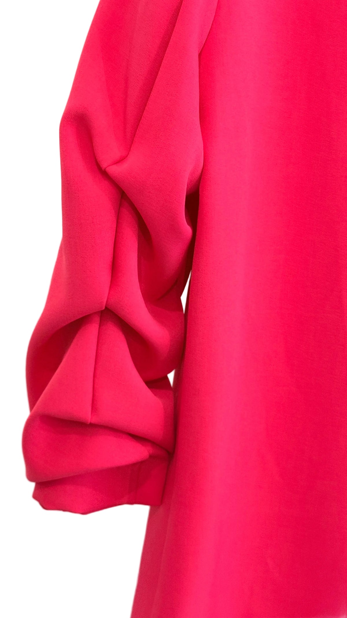 Veste blazer rose fuchsia à col châle et manches froncées
