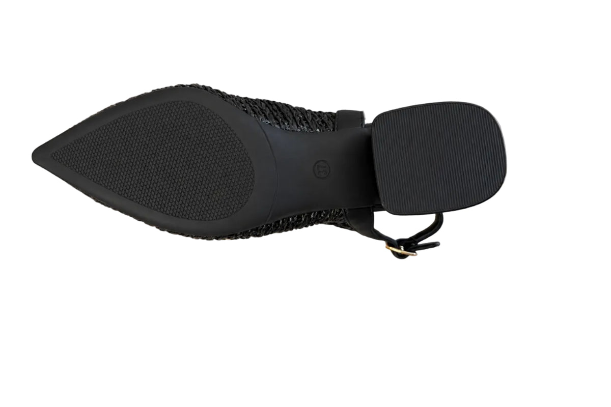 Slingbacks noires en raphia tressé à petit talon bloc