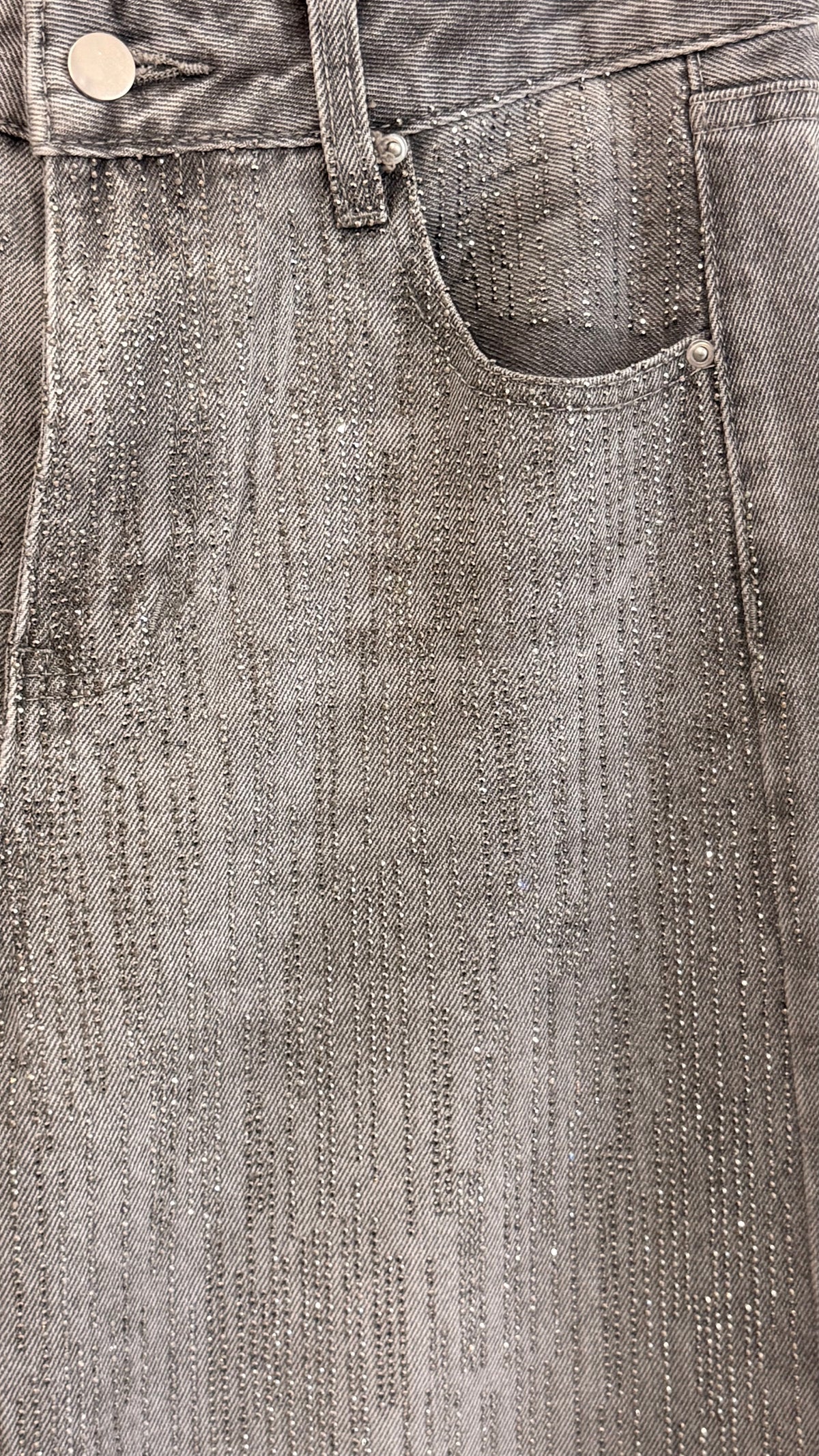 Jean large gris à strass scintillants
