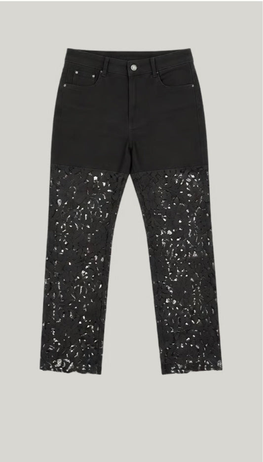 Short en jeans noir à dentelle