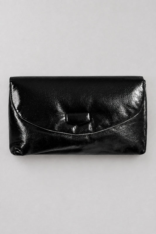 Sac pochette à rabat noir métalique