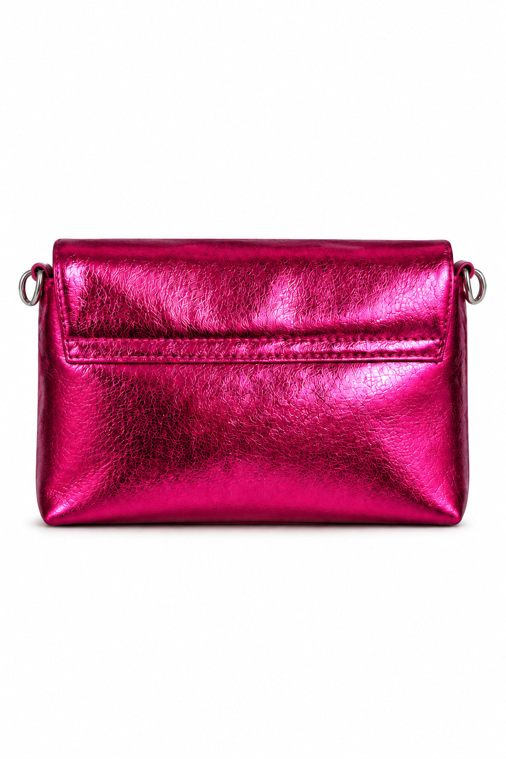Sac pochette à rabat rose fuchsia métallisé