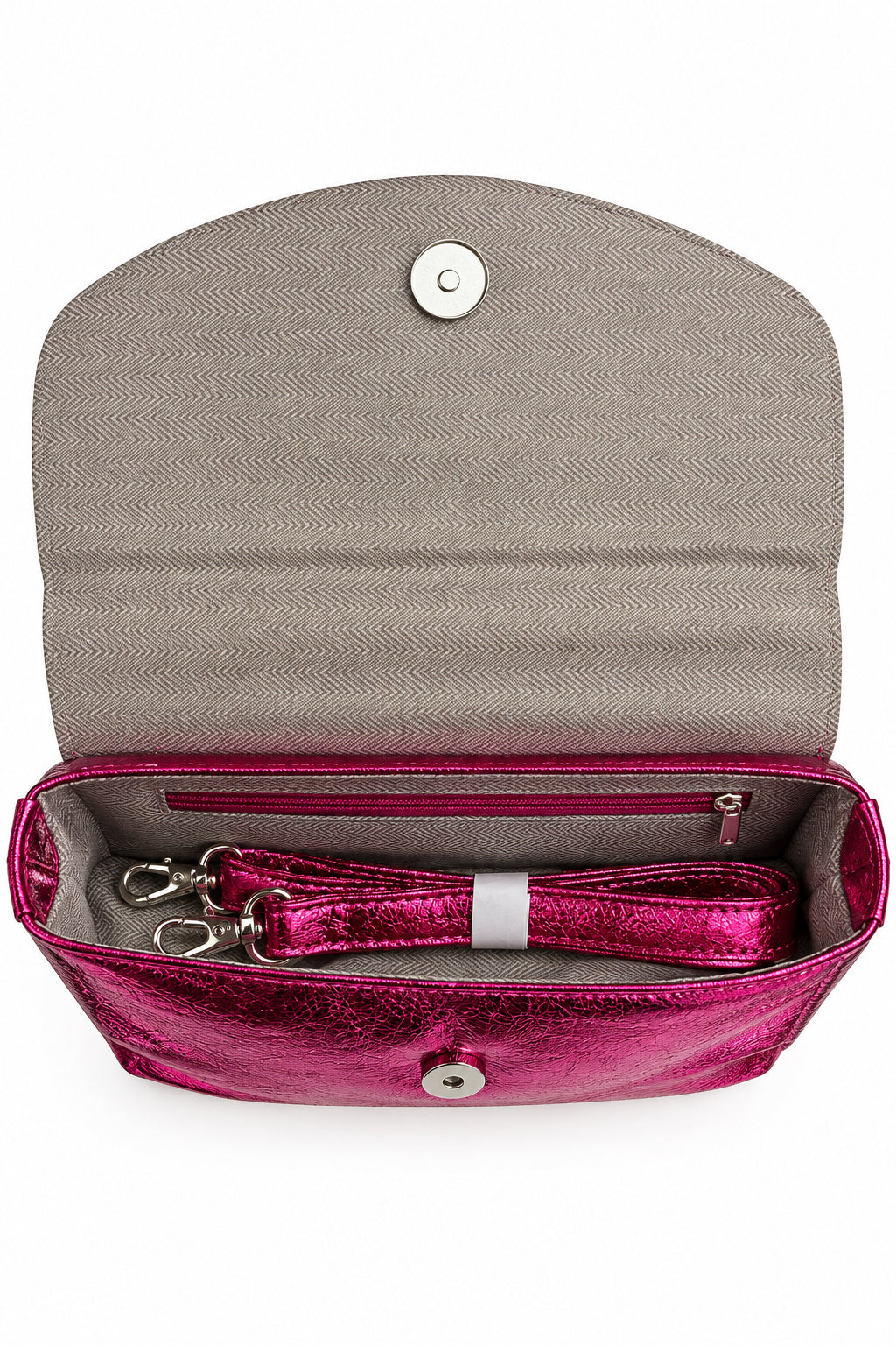Sac pochette à rabat rose fuchsia métallisé