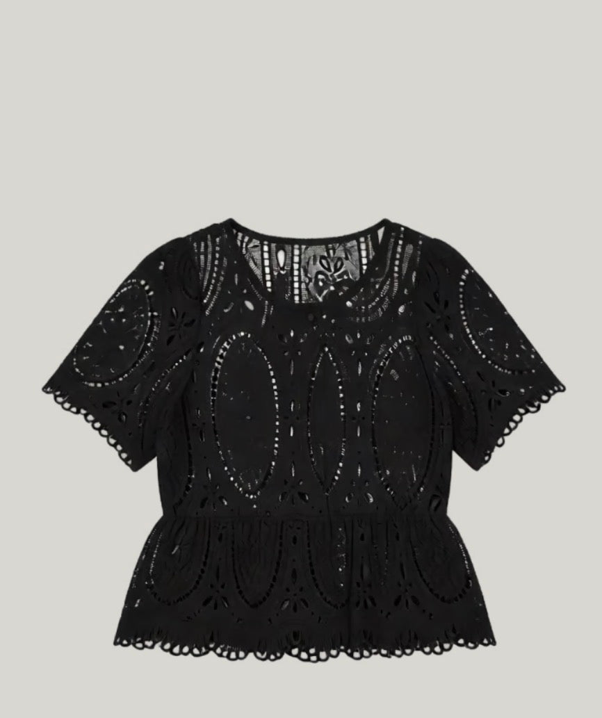T-shirt dentelle Noir