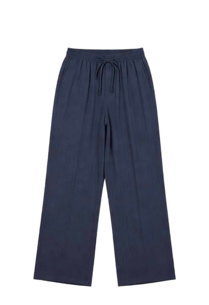Pantalon fluide large bleu marine à taille élastique et lien de serrage