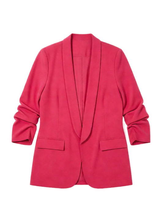 Veste blazer rose fuchsia à col châle et manches froncées