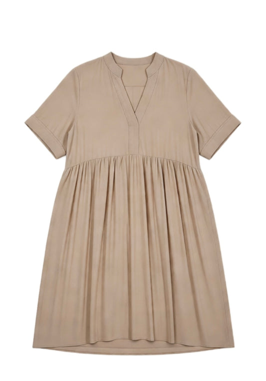 Robe courte fluide beige coupe babydoll à col officier